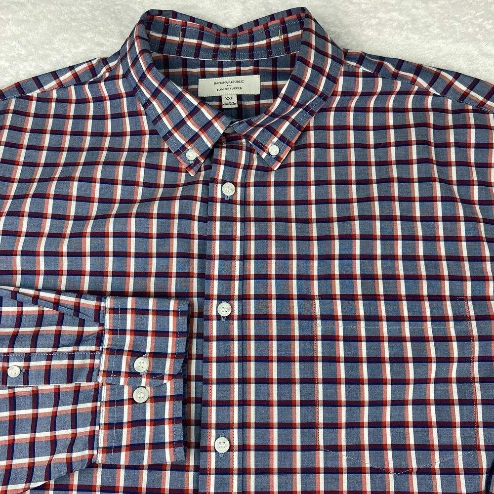 Banana Republic Shirt Men's XXL Red/White/Blue Checks Slim Fit‎ Untuck